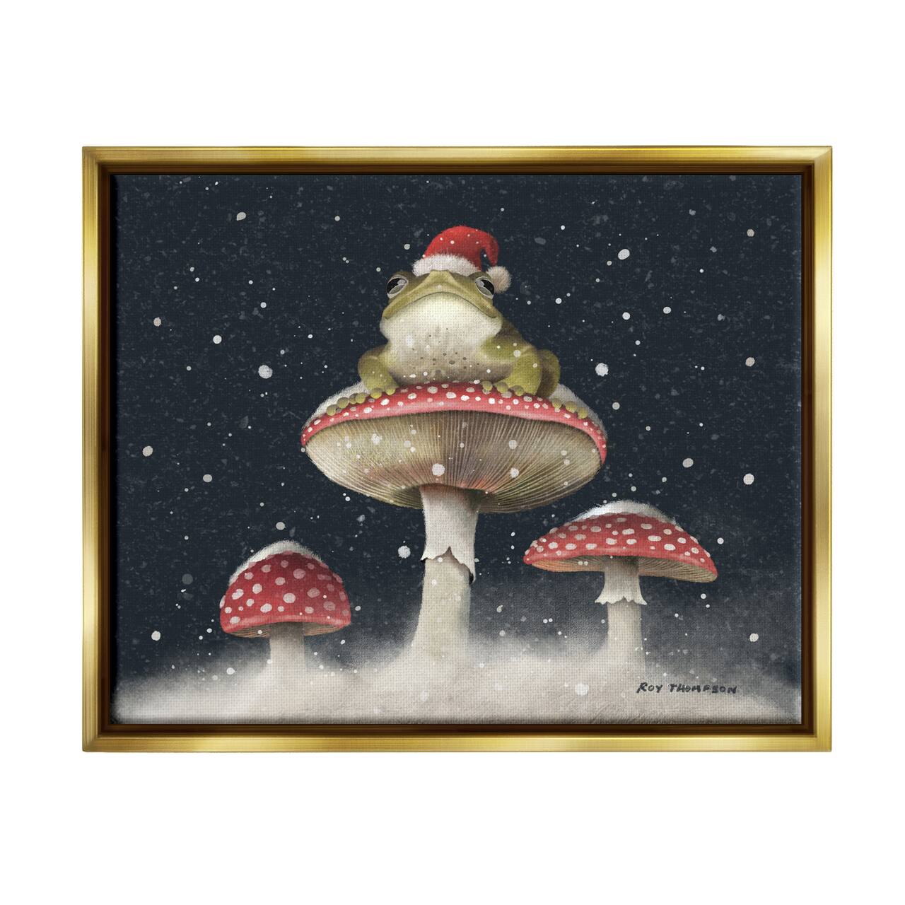 Stupell Industries Frog In Santa Hat Snowy Mushrooms Framed Floater Canvas Wall Art